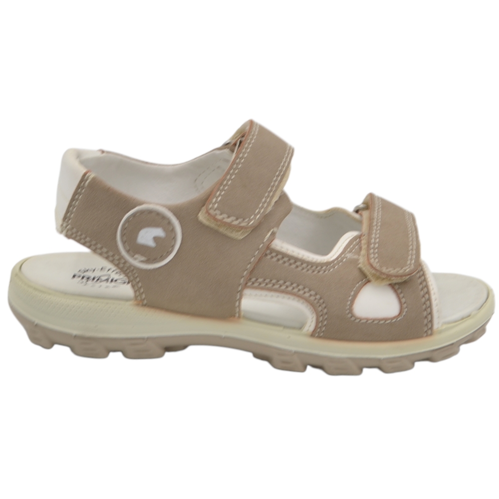 Sandali sportivi da bambino Primigi beige e panna in pelle scamosciata con doppio strappo regolabile.