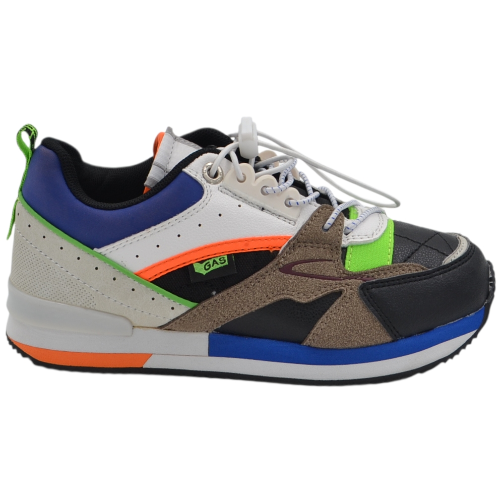 Sneakers da bambino GAS multicolor con inserti in camoscio lacci elastici e fermalaccio rapido.