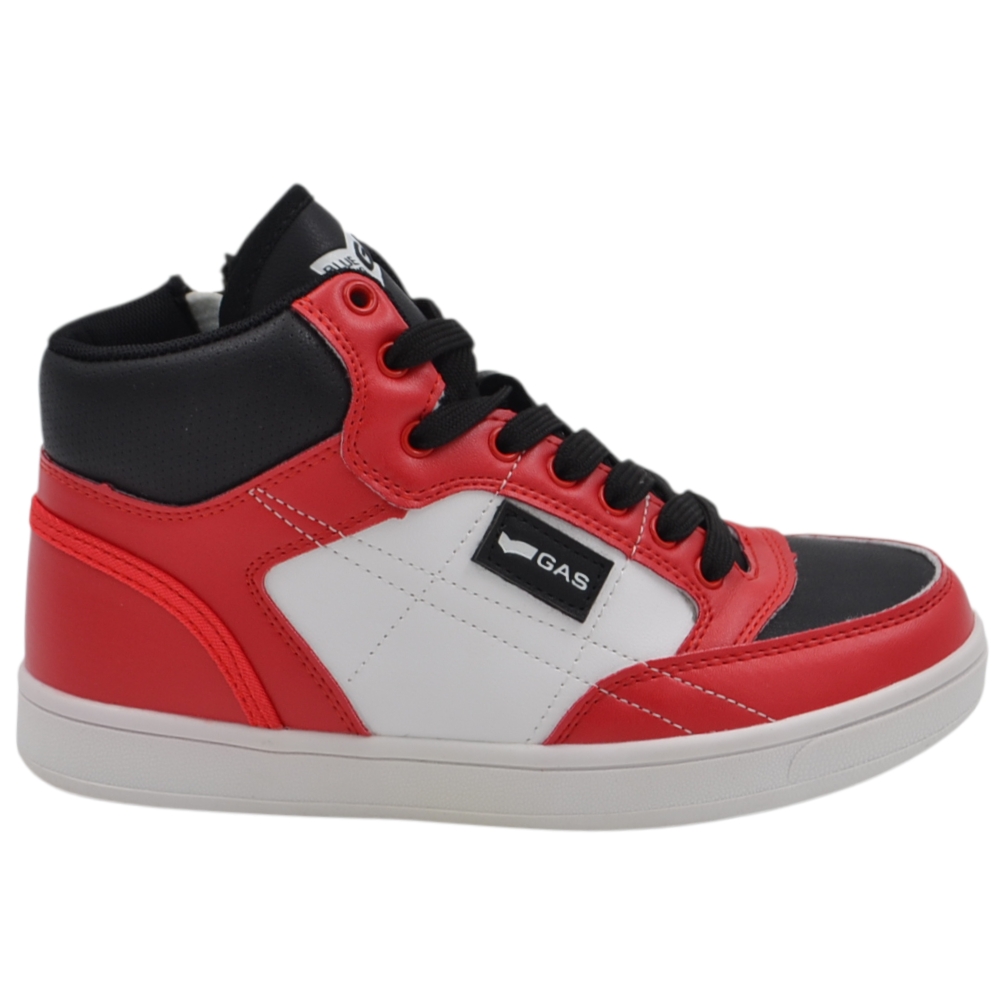 Sneakers alte da bambino GAS rosse nere e bianche stile basket con cerniera zip laterale.