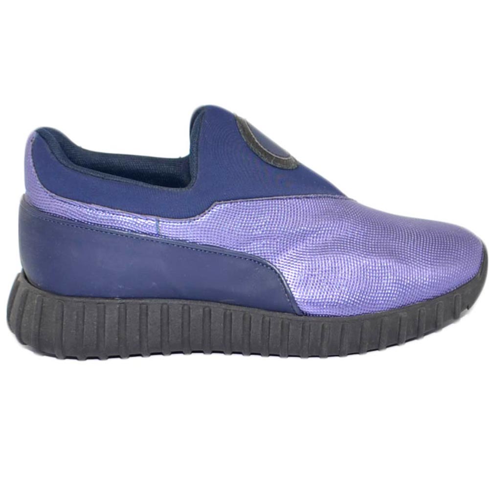 Scarpe uomo calzino lycra blu fondo nero running ondulato bicolore fluo in punta made in italy moda comfort