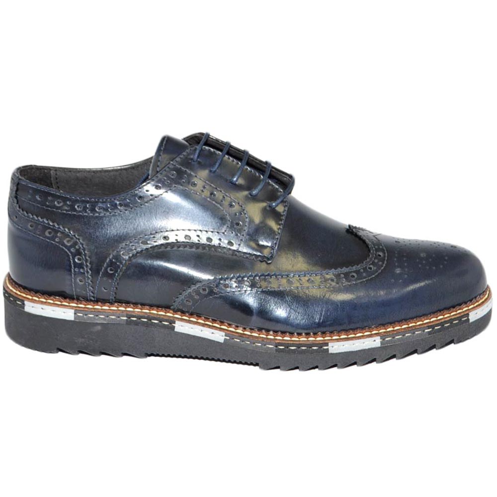 Scarpa stringata uomo derby blu vera pelle abrasivata con fondo gomma alta zigrinata businessman handmade in italy