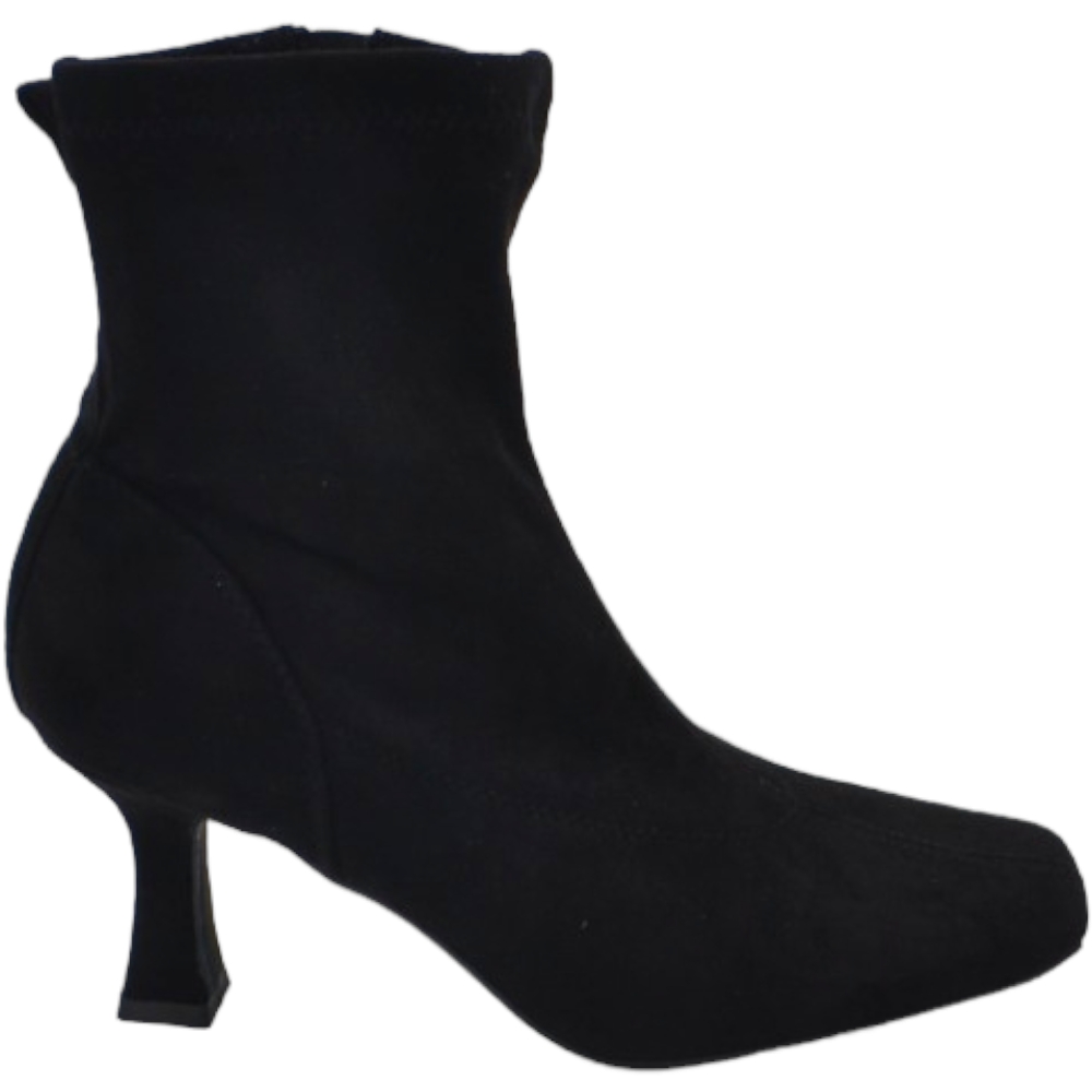 Stivaletto Tronchetto donna effetto calzino in camoscio nero con tacco spillo mini 3 cm punta quadrata moda