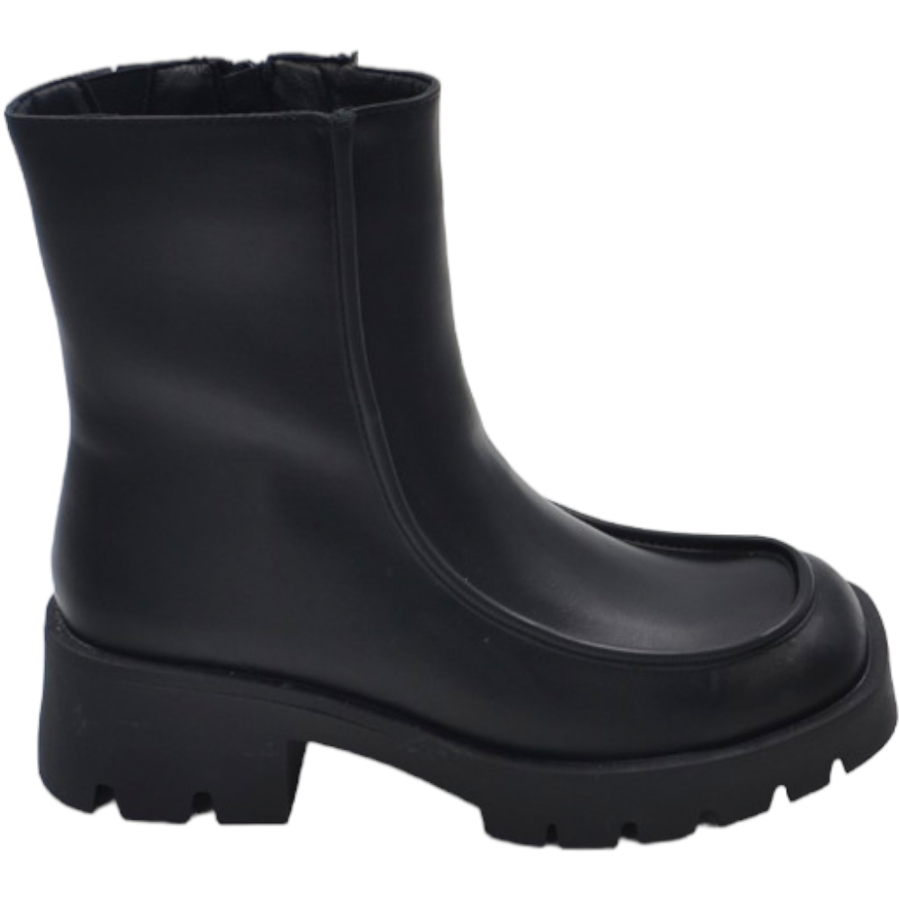 Stivaletti donna platform chelsea boots combat nero in ecopelle fondo alto zip al polpaccio rigido tendenza