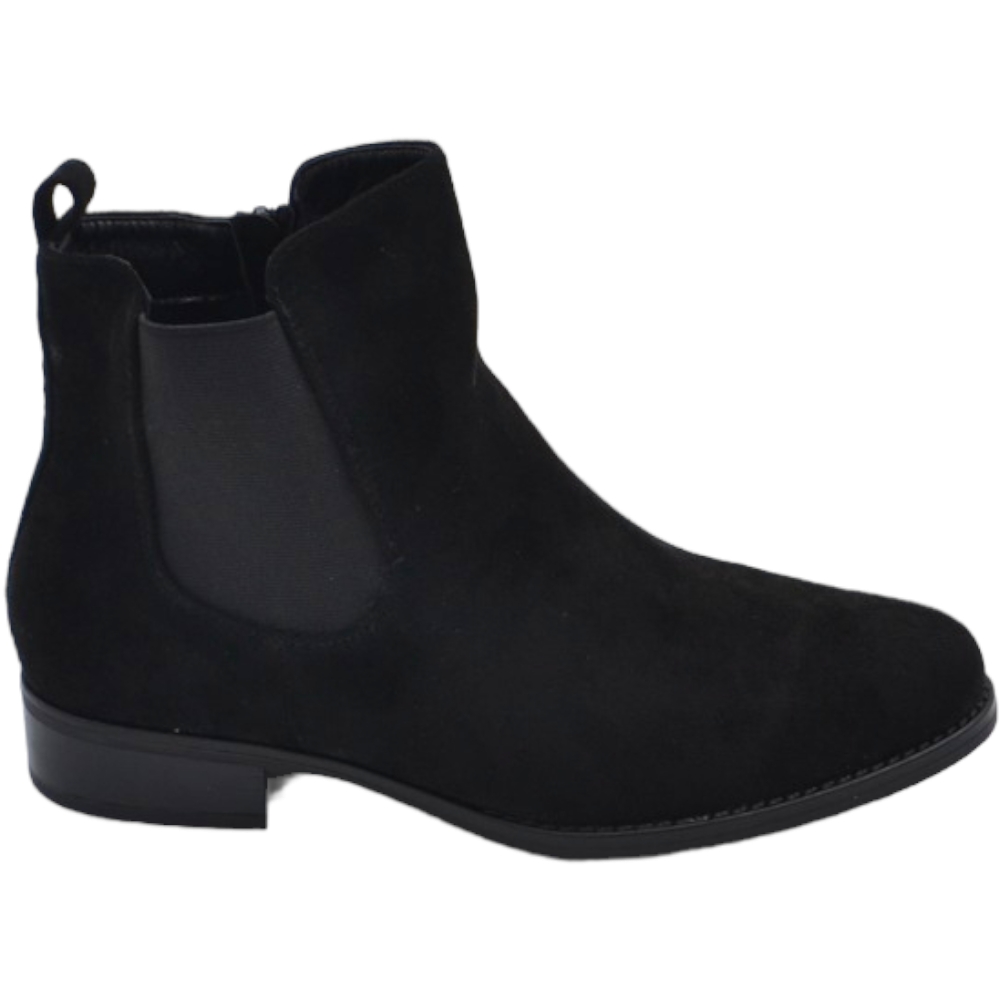 Stivaletti donna chelsea boots in ecopelle scamosciata nero fondo sottile elastico laterale alla caviglia comodo.