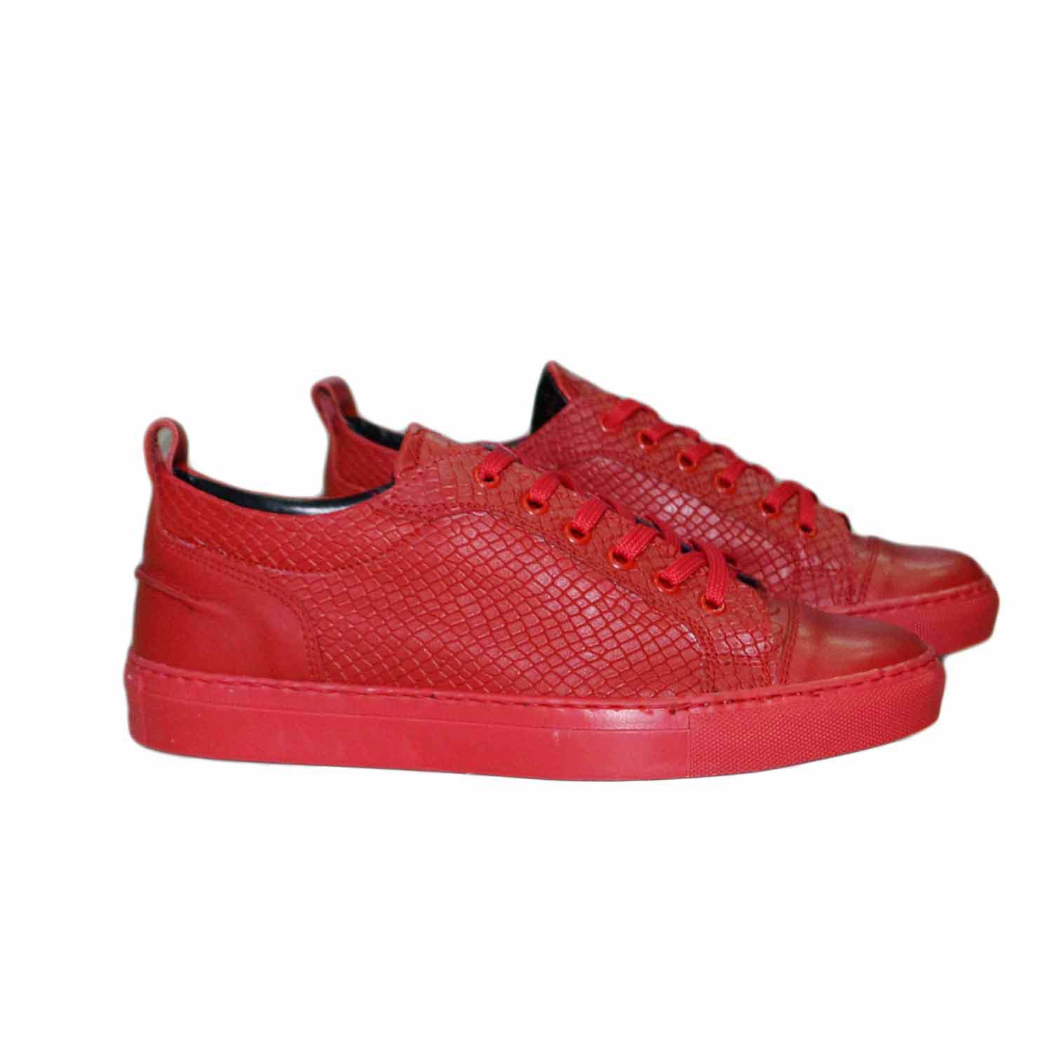 sneakers bassa pelle rosso squamata con punta di pelle london vera pelle