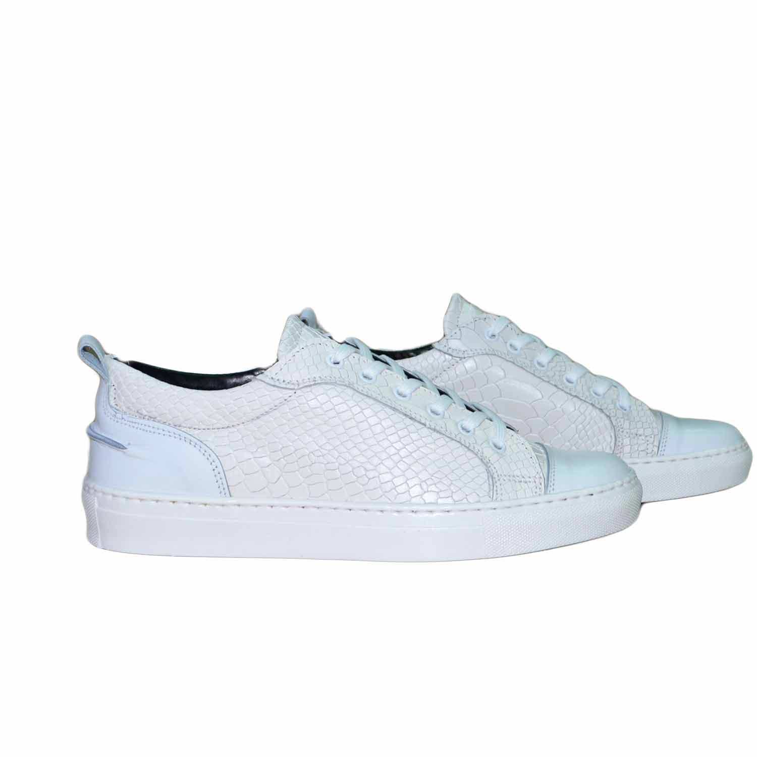 sneakers bassa pelle bianco squamata con punta di pelle london vera pelle.