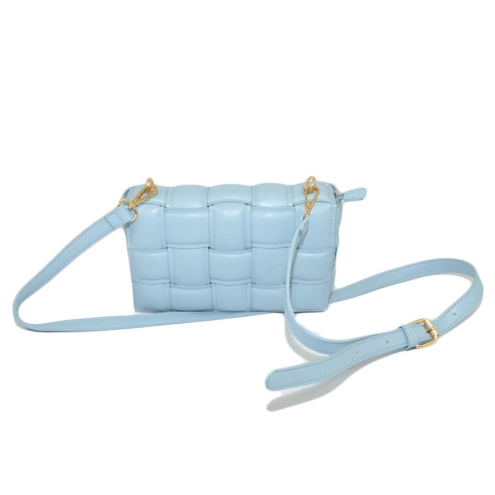 Borsa piccola donna pochette azzurro polvere tracolla intreccio a canestrelle con zip quadrata comoda moda