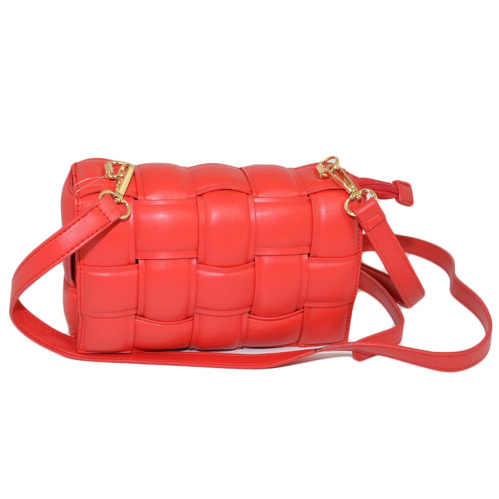 Borsa piccola donna pochette rosso corallo tracolla intreccio a canestrelle con zip quadrata comoda moda