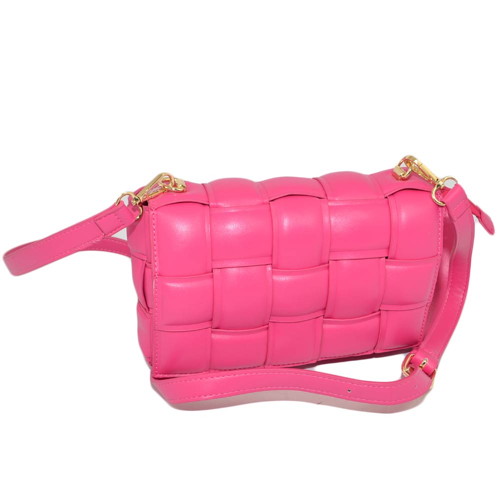 Borsa piccola donna pochette fucsia tracolla intreccio a canestrelle con zip quadrata comoda moda