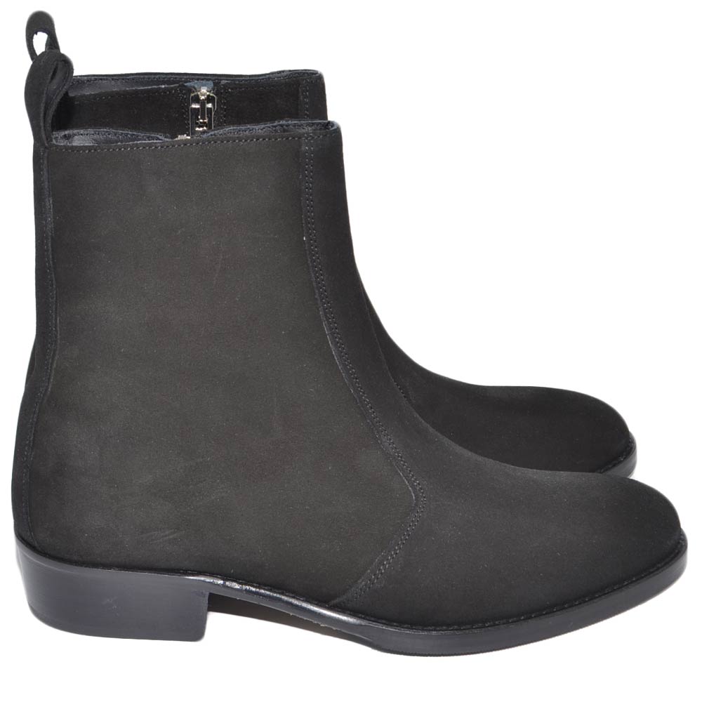 Camperos stivali uomo LS Luisantiago in vera pelle scamosciata nero linea Lux fondo cuoio artigianale handmade Italy