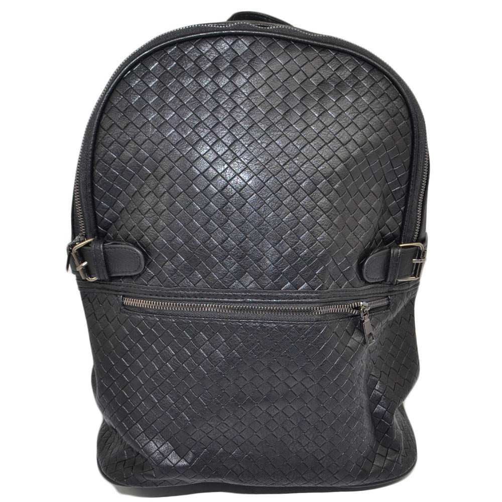 Zaino nero casual uomo borsa medio grande 13 pollici laptop portatile pu pelle zip fantasia intrecciata capiente comodo
