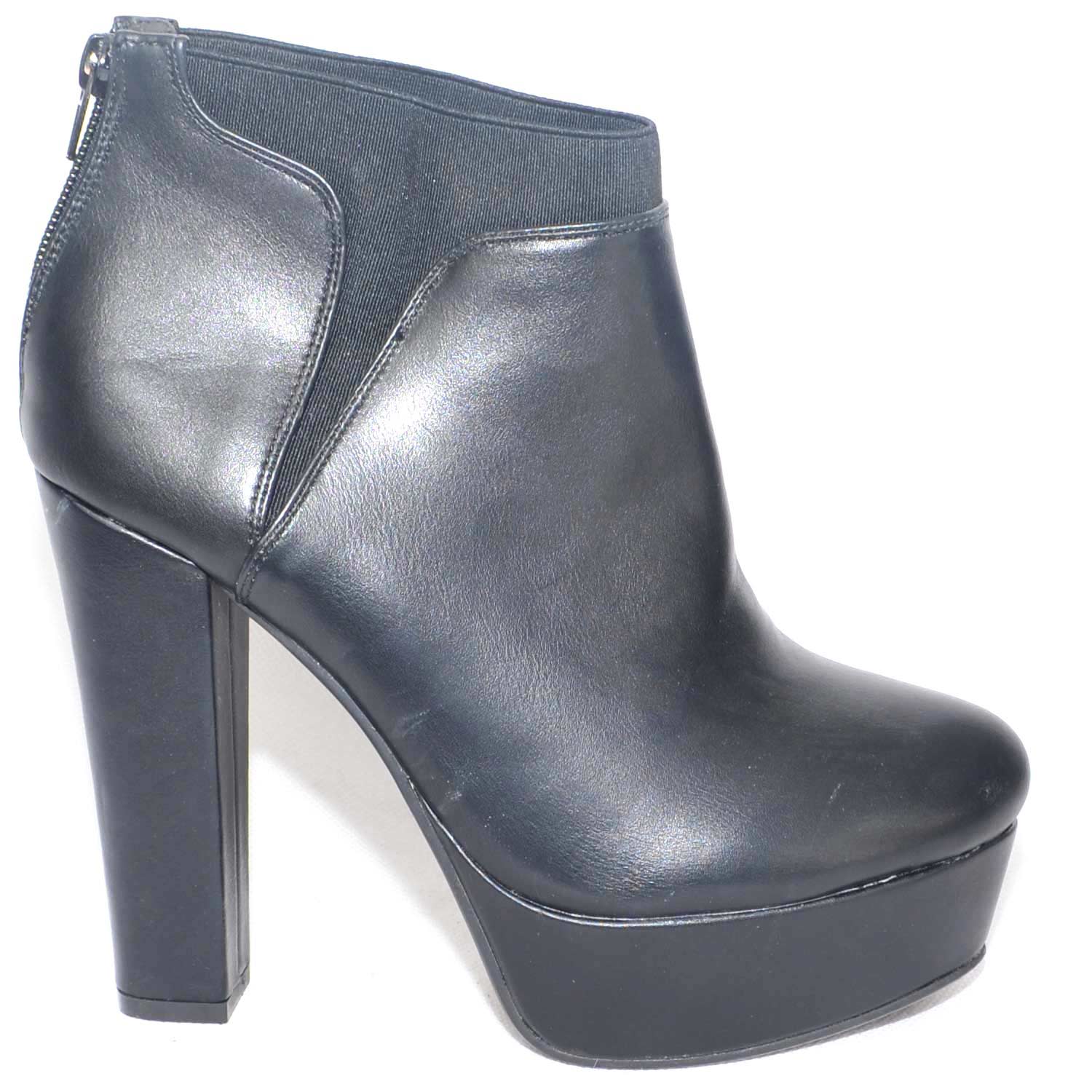 scarpe tronchetti donna plateau nero tacco largo con elastina e zip linea glamour con fondo antiscivolo 