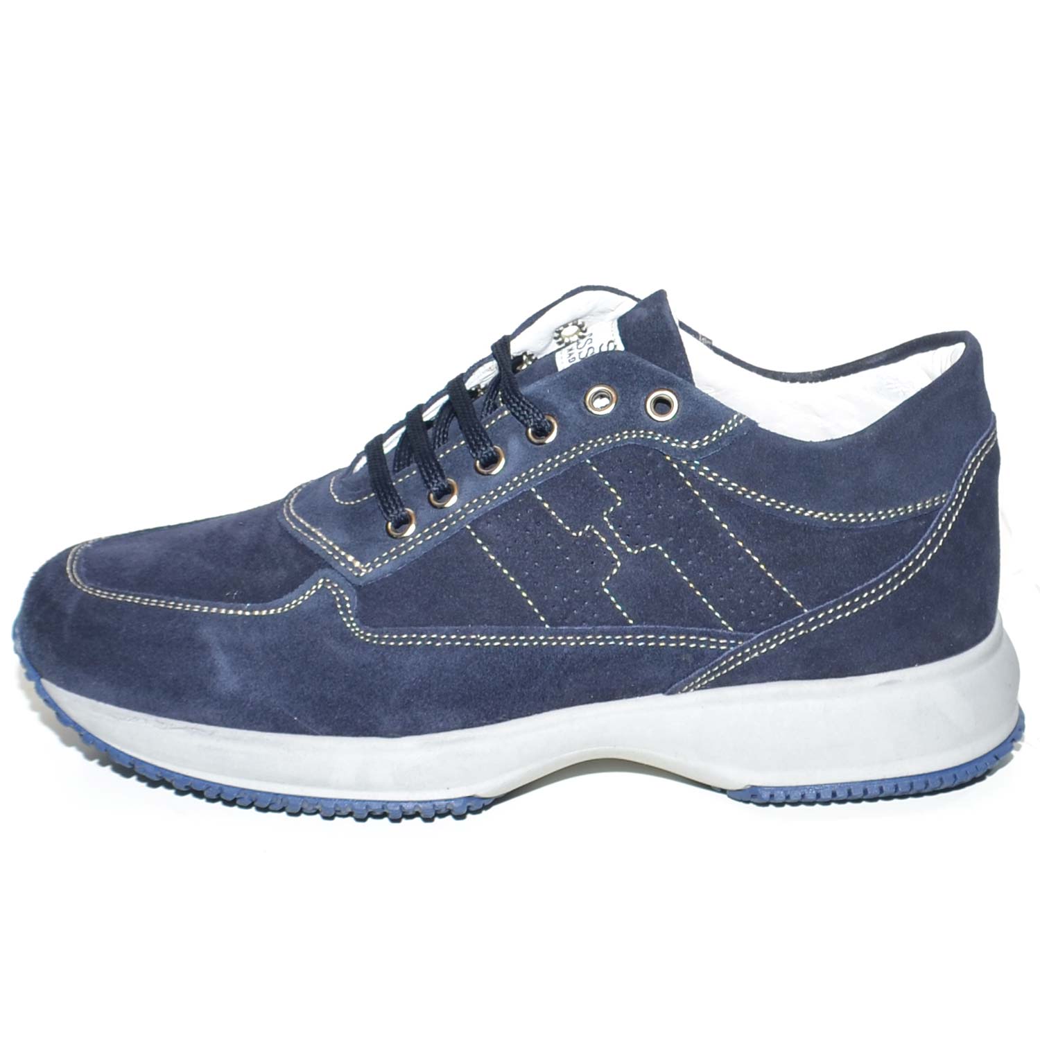 Scarpe uomo made in italy lacci comfort vera pelle scamosciato microforata blu casual linea comoda suoletta interna