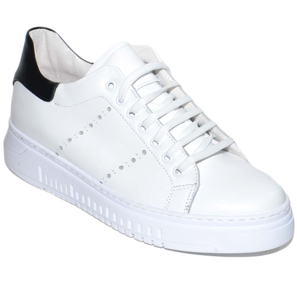Sneakers Bassa Uomo Nera In Vera Pelle Bottolata E Lacci In Tinta Fondo Army Alto 35 Cm Bianco Made In Italy