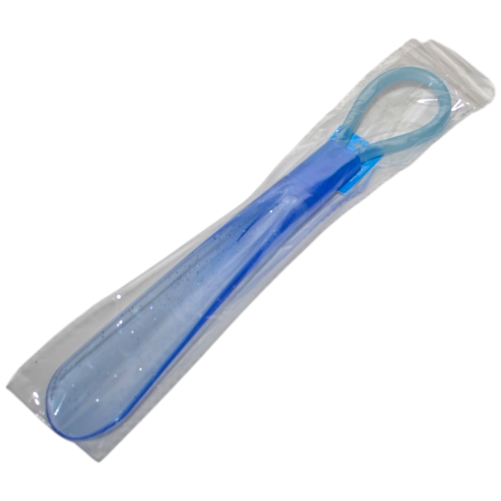 Calzascarpe plastica corto 18.5 cm con manico blu glitter comodo facile da usare