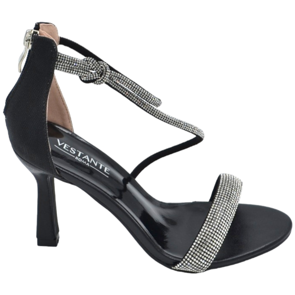Shoetopia Sandalo Donna In Vernice Nera Con Tacco A Blocco E Cinturino Alla Caviglia – Punta A Punta Elegante Per Ufficio E Cerimonie