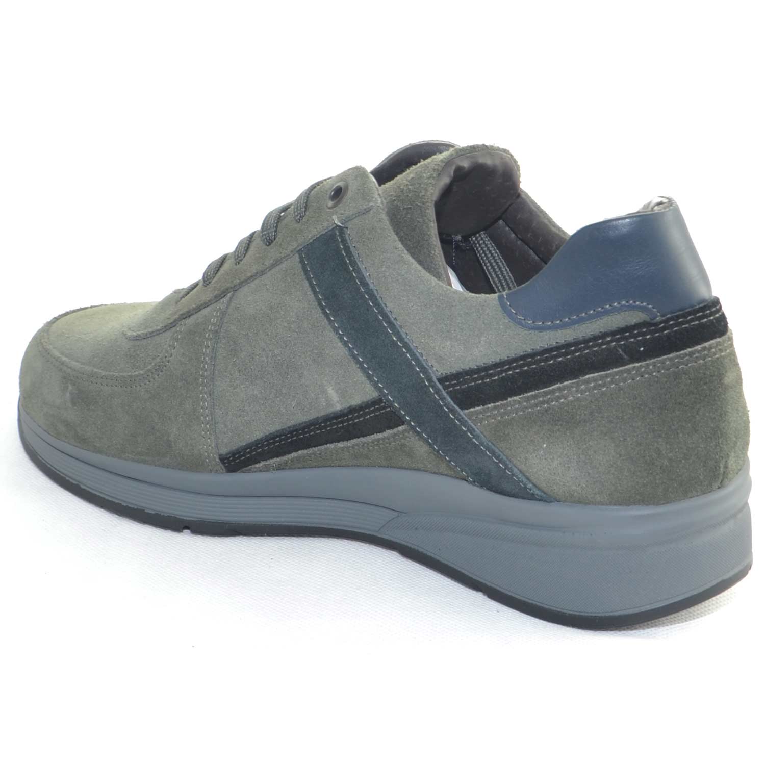 VIA CONDOTTI Sneakers Alte Uomo In Vera Pelle, Colore Bianco E Grigio Sfumato, Con Borchie E Cerniera Laterale, Stile Rock E Casual