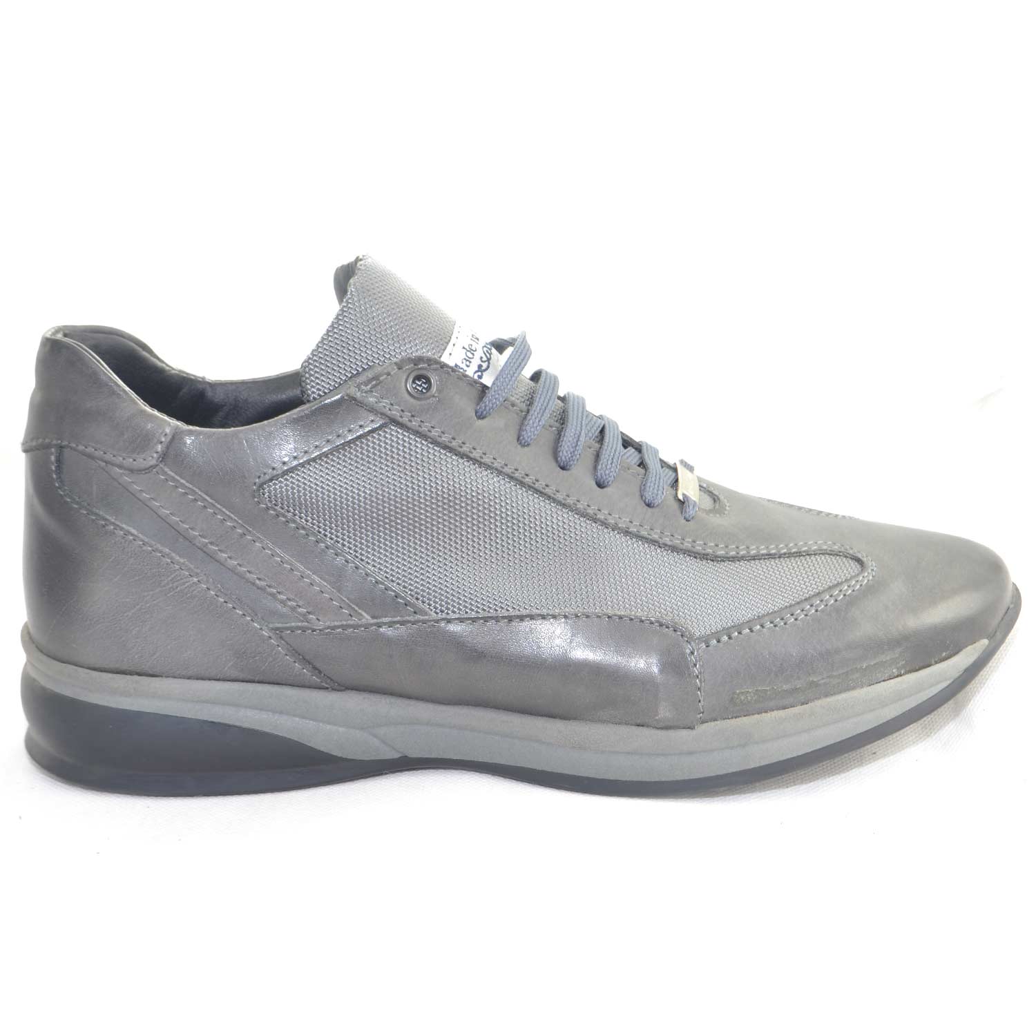 Scarpe made in italy uomo modello comodo comfort antiscivolo tessuto grigio pelle made in italy lacci moda.