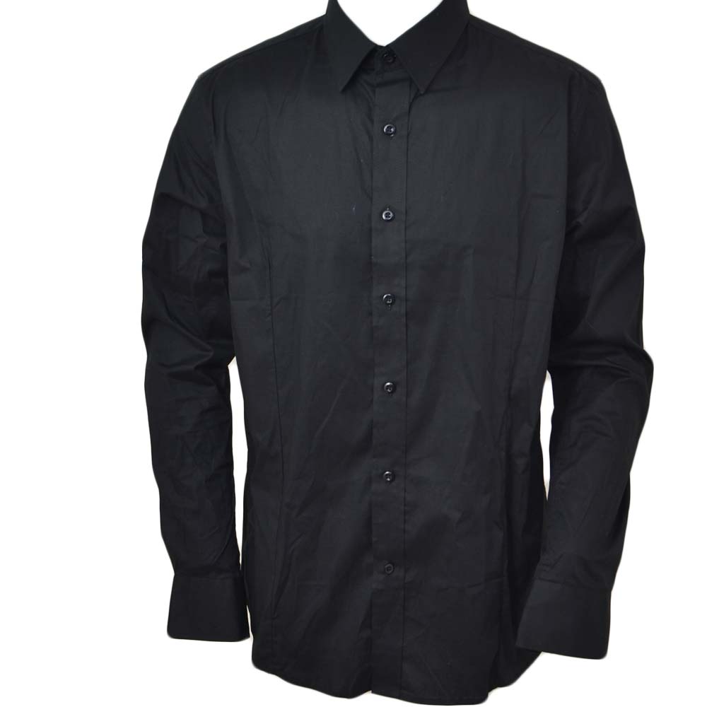Camicia uomo slim cotone nero collo rigido manica lunga basic made in italy