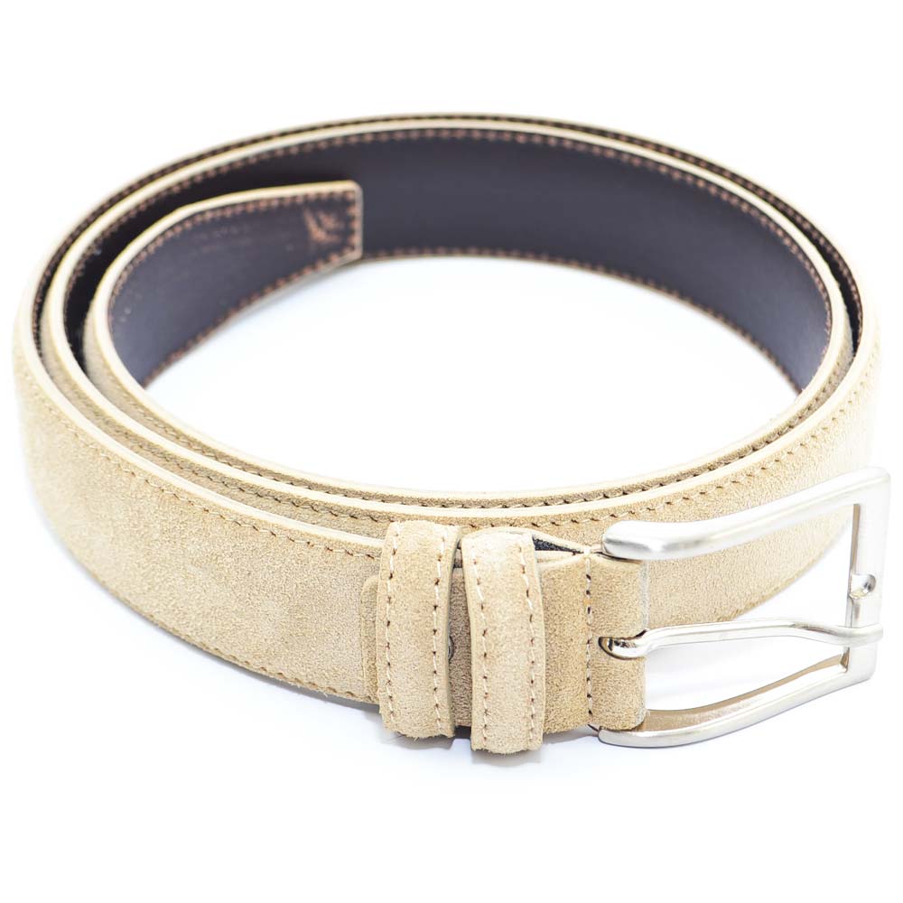 Cintura uomo fibbia alta made in italy vera pelle stile vintage beige chiaro in camoscio cerimonia moda