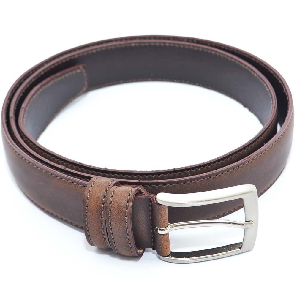 Cintura uomo fibbia alta made in italy vera pelle stile vintage marrone spazzolato in pelle cerimonia moda