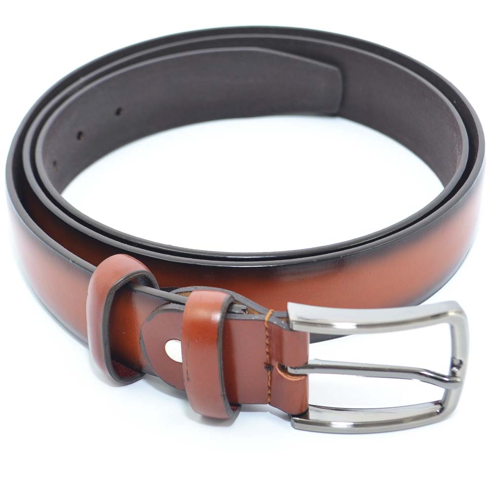 Cintura uomo fibbia alta made in italy ecopelle cuoio bruciato stile vintage marrone spazzolato in pelle cerimonia moda