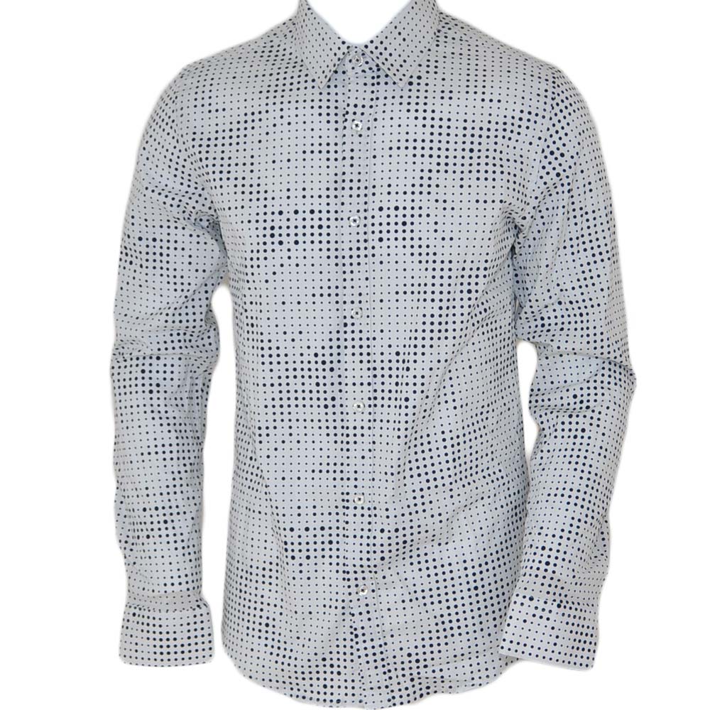 Camicia uomo cotone nero collo rigido manica lunga motivo astratto bianco nero basic.