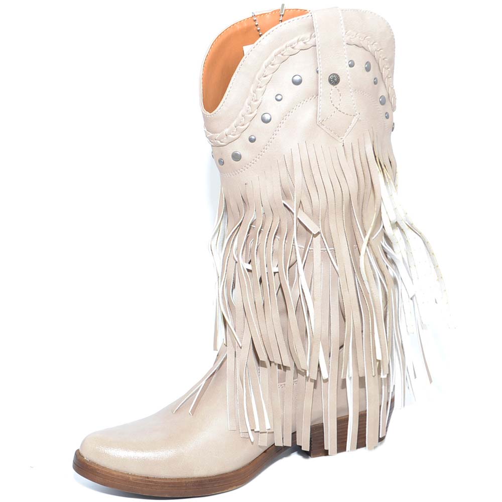 Stivali Donna Texani Western Scamosciati Frange D8103