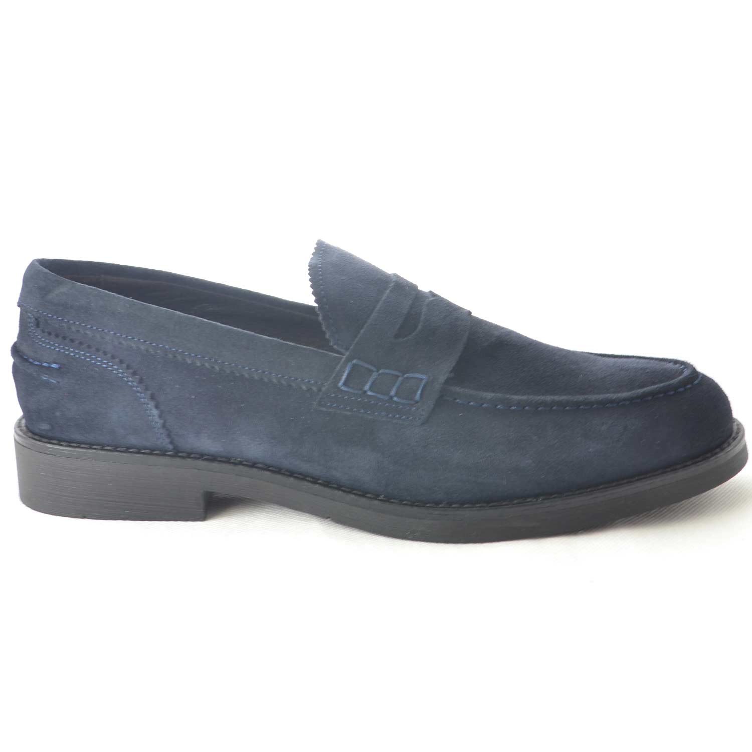 Scarpe uomo mocassini inglese college vera pelle scamosciata blu made in italy fondo classico sportivo genuine leather
