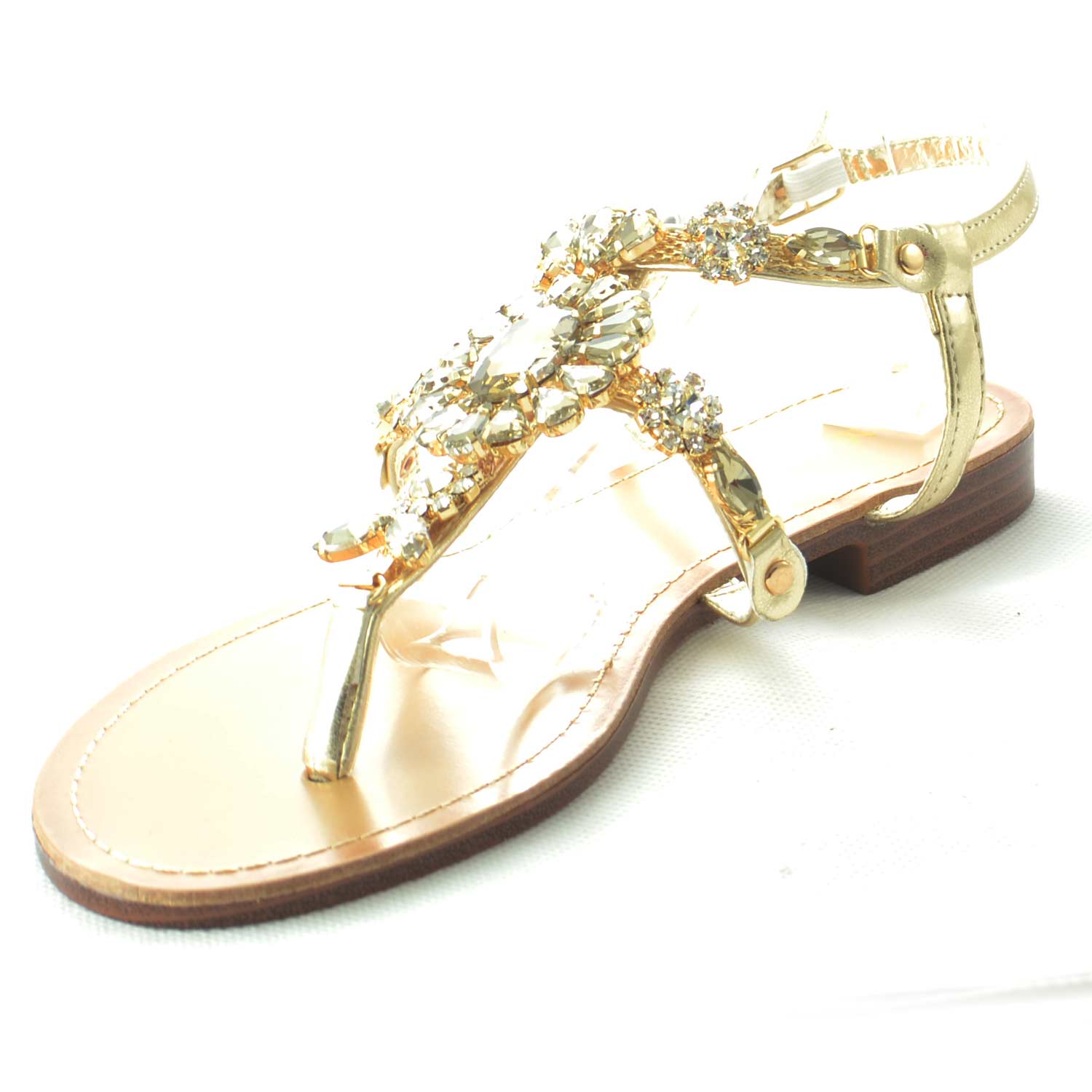 SANDALO GIOIELLO DONNA TACCO BASSO CON DUE FASCETTE A INFRADITO STRASS ORO  GLAMOUR CHIC donna sandali gioiello Malu Shoes | MaluShoes