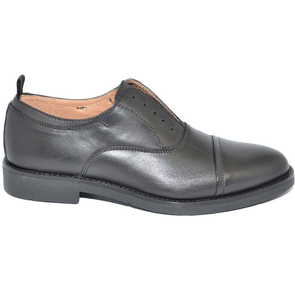 Scarpe uomo francesina elegante punta alzata senza lacci vera pelle nappa nero matte made in italy fondo gomma light