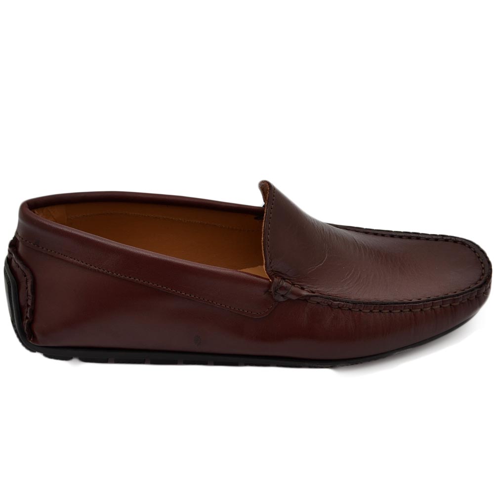 Mocassino car shoes uomo bordeaux made in italy in vera pelle di nappa fondo antiscivolo gomma moda estiva.