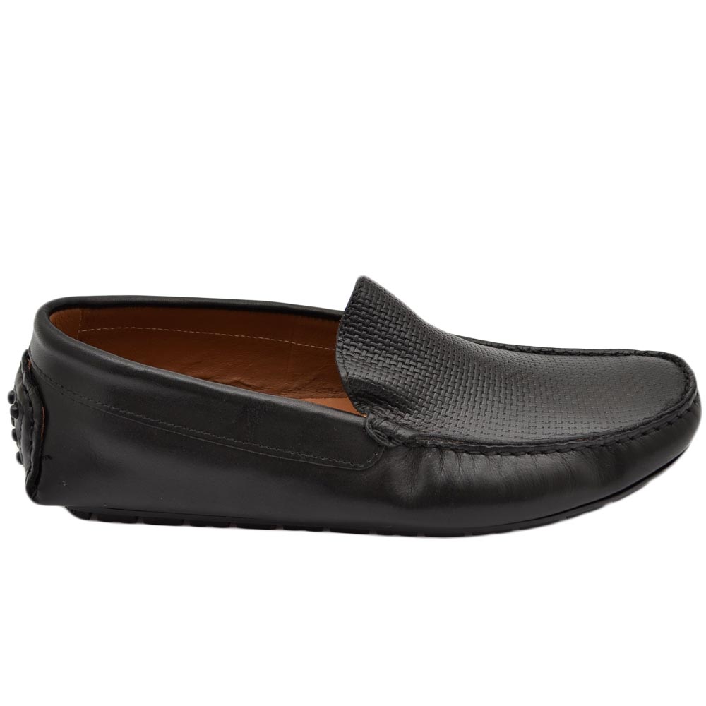 Mocassino barca uomo nero comfort casual made in italy in vera pelle nappa traforata fondo antiscivolo gomma estiva.