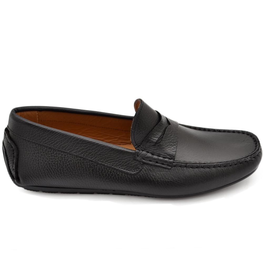 Mocassino barca uomo nero comfort casual made in italy in vera pelle nappa bortolato fondo antiscivolo gomma estiva.