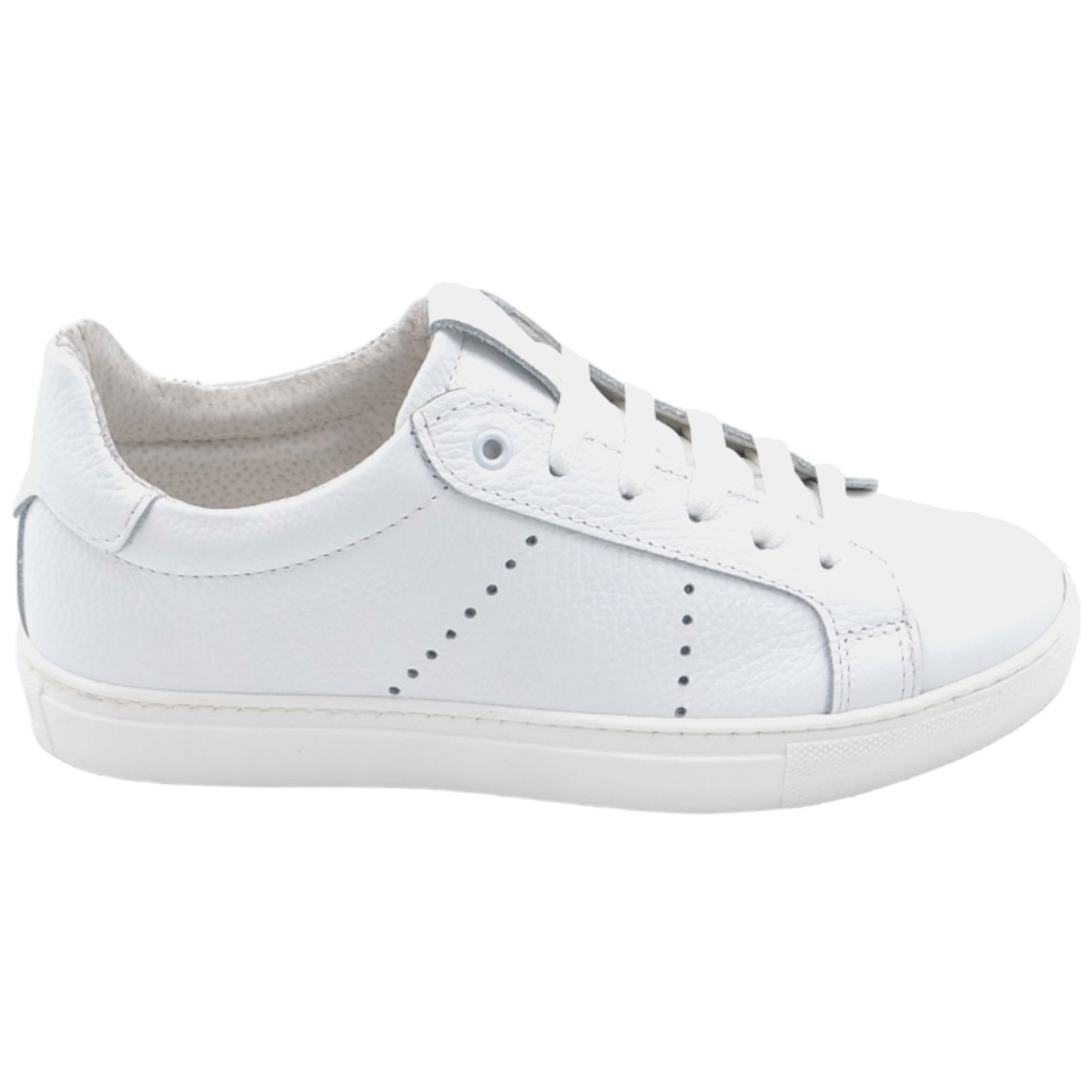 Scarpa sneakers bassa uomo basic vera pelle di nappa bianco linea basic fondo in gomma bianco basso .