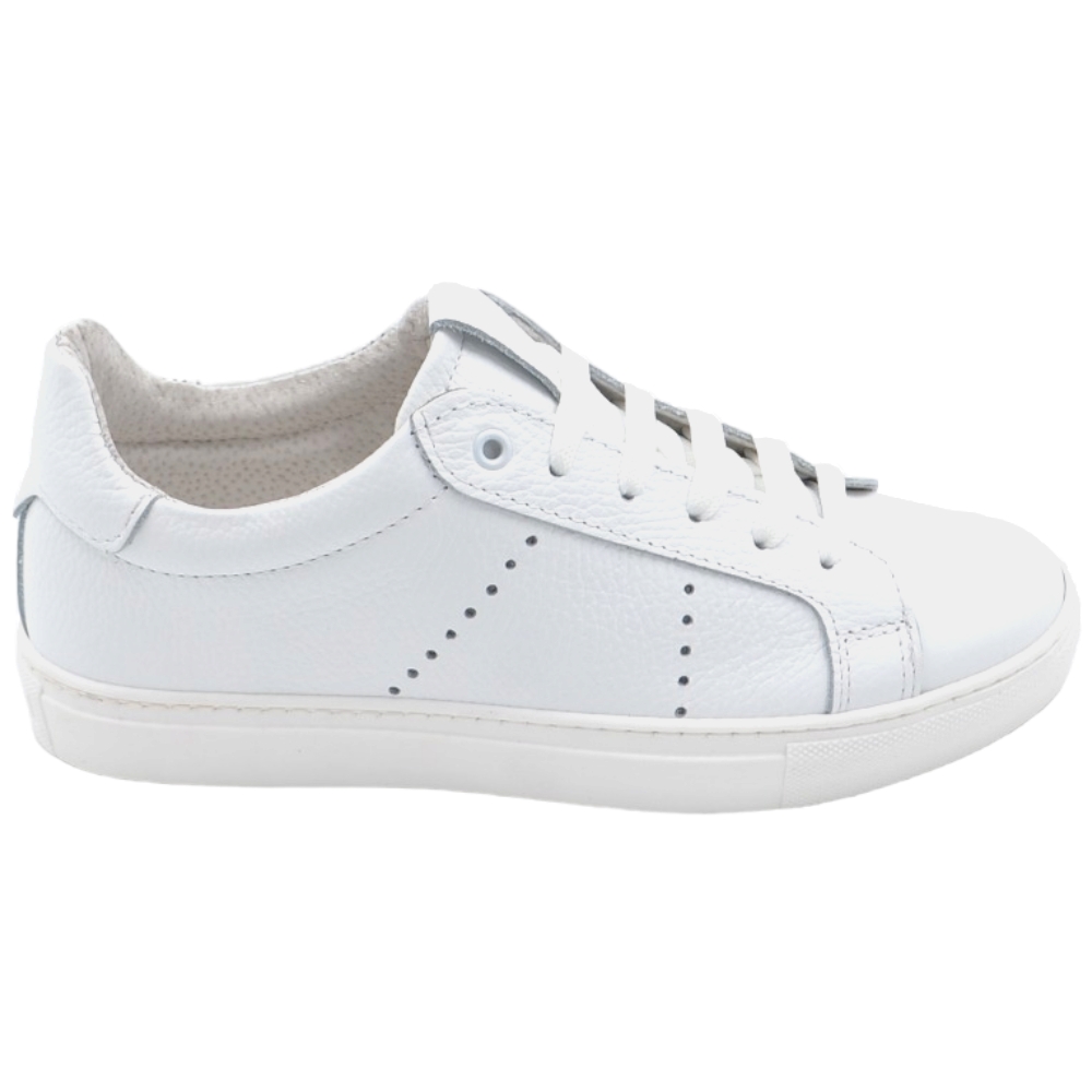 Scarpa sneakers bassa uomo basic vera pelle di nappa bianco linea basic fondo in gomma bianco basso 