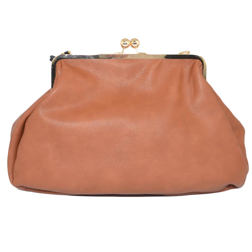 Borsa donna pochette cuoio a mano con catena oro e tracolla chiusura clic clac forma borsellino pelle martellata moda donna big bags Malu Shoes MaluShoes