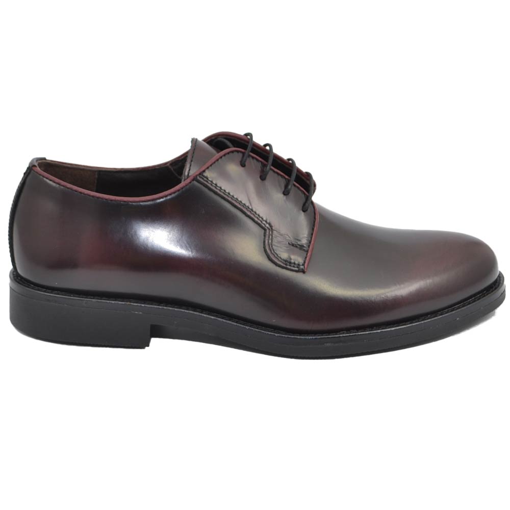 Scarpe uomo stringata bordeaux liscia vera pelle nappa spazzolata a mano fondo classico sportivo businessman handmade.