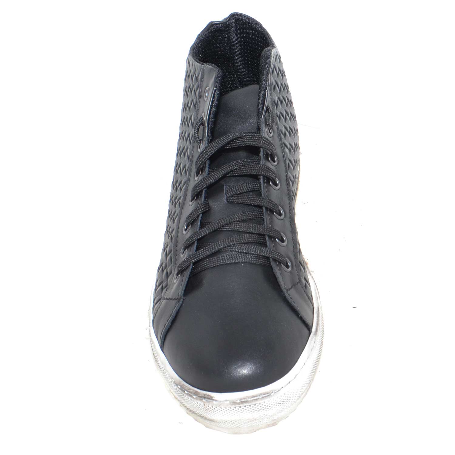 Sneakers alta uomo art.332 made in italy nera intrecciata moda fondo effetto spo 