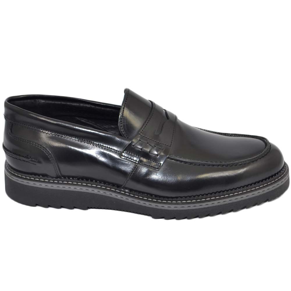 Scarpe college inglese uomo nero mocassino in vera pelle abrasivato lucido  fondo | eBay