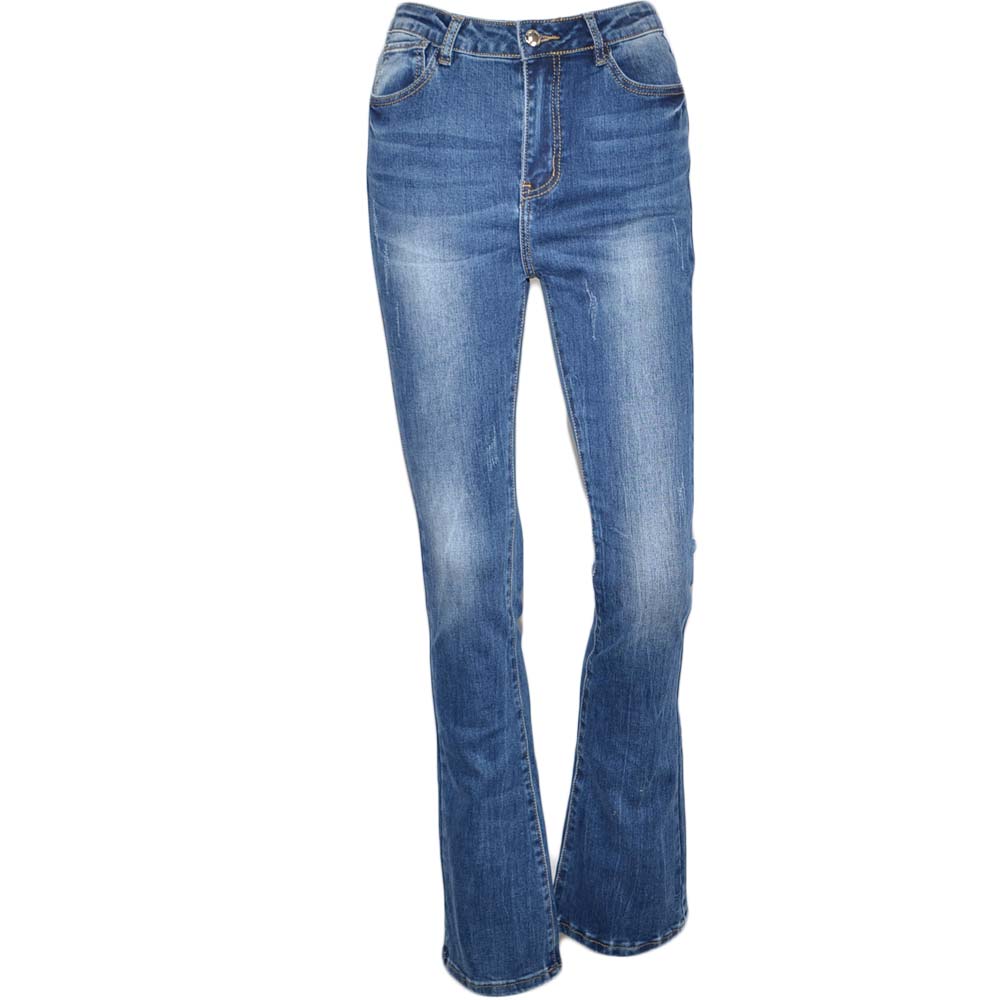 Jeans donna Flare a zampa di elefante high waist vita alta lavaggio blue denim elasticizzati slim fit