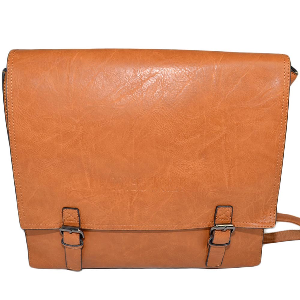 Zaino uomo business cuoio a cartella effetto 24 ore con chiusura a zip 2 aperture con fibbie frontali lunghe e tracolle