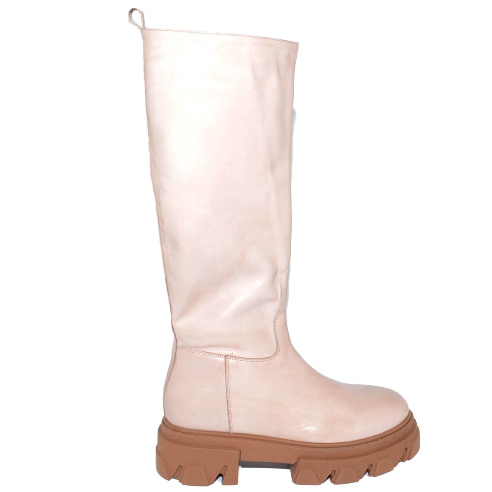 Stivali donna ls luisantiago xena platform boots in vera pelle di nappa  crema nude fondo alto zip handmade in italy donna stivali LS LUISANTIAGO |  MaluShoes