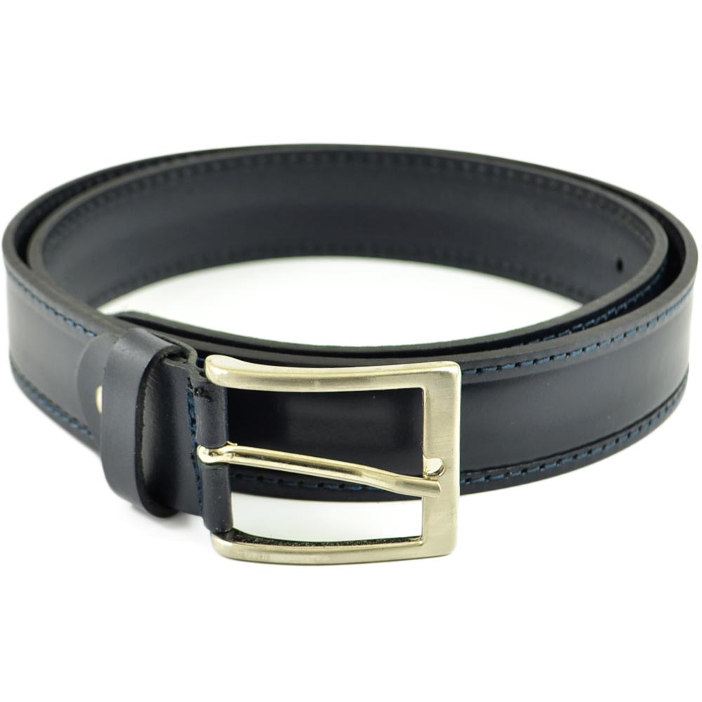 Cintura Uomo Cintura Regolabile Pellame Opaco Abrasivato Blu Tinta Unita con Fibbia in Metallo Linea Classica.