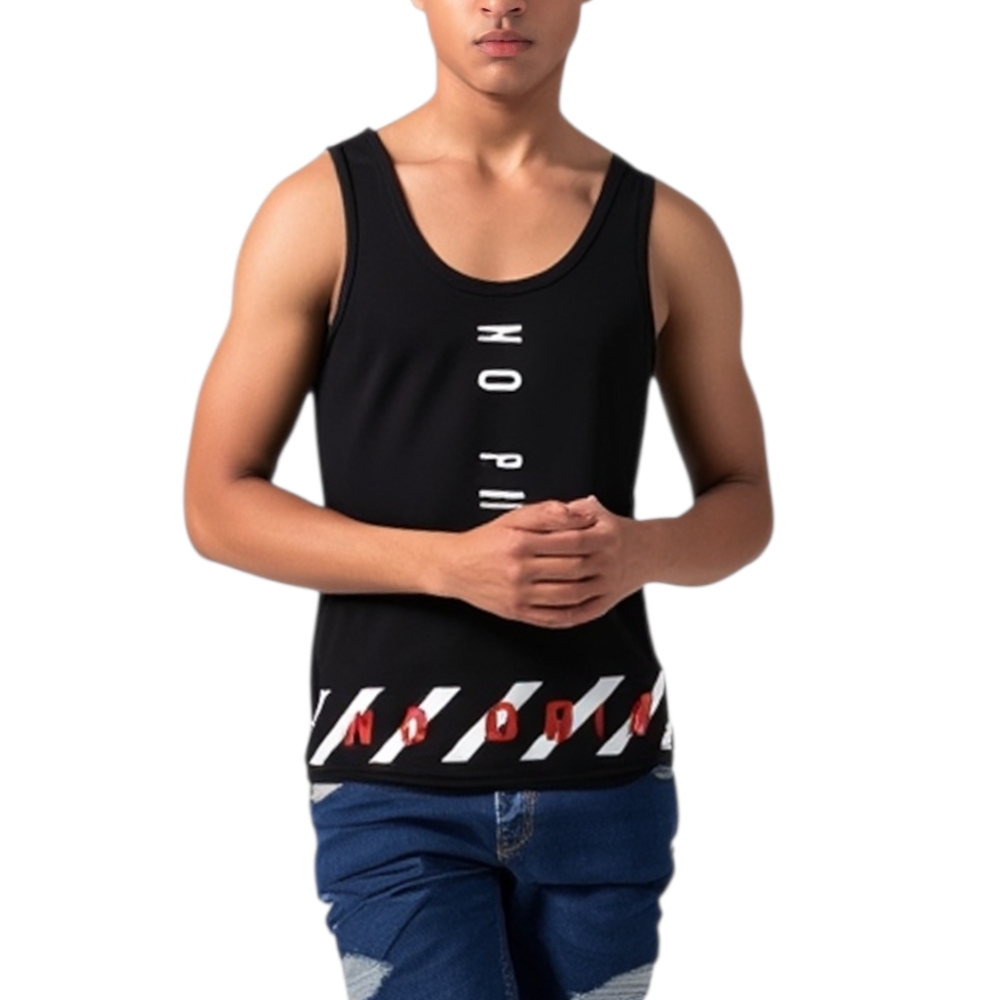 Canotta Uomo Stampa Scritta No Pain No Gain Girocollo Giromanica Nera e bianche moda street uomo mare.