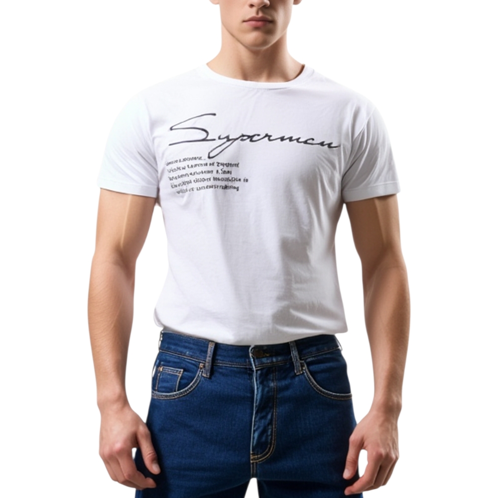 T-Shirt Uomo Girocollo Bianca Stampa Con Scritta Superman Casual Slim Fit moda uomo.