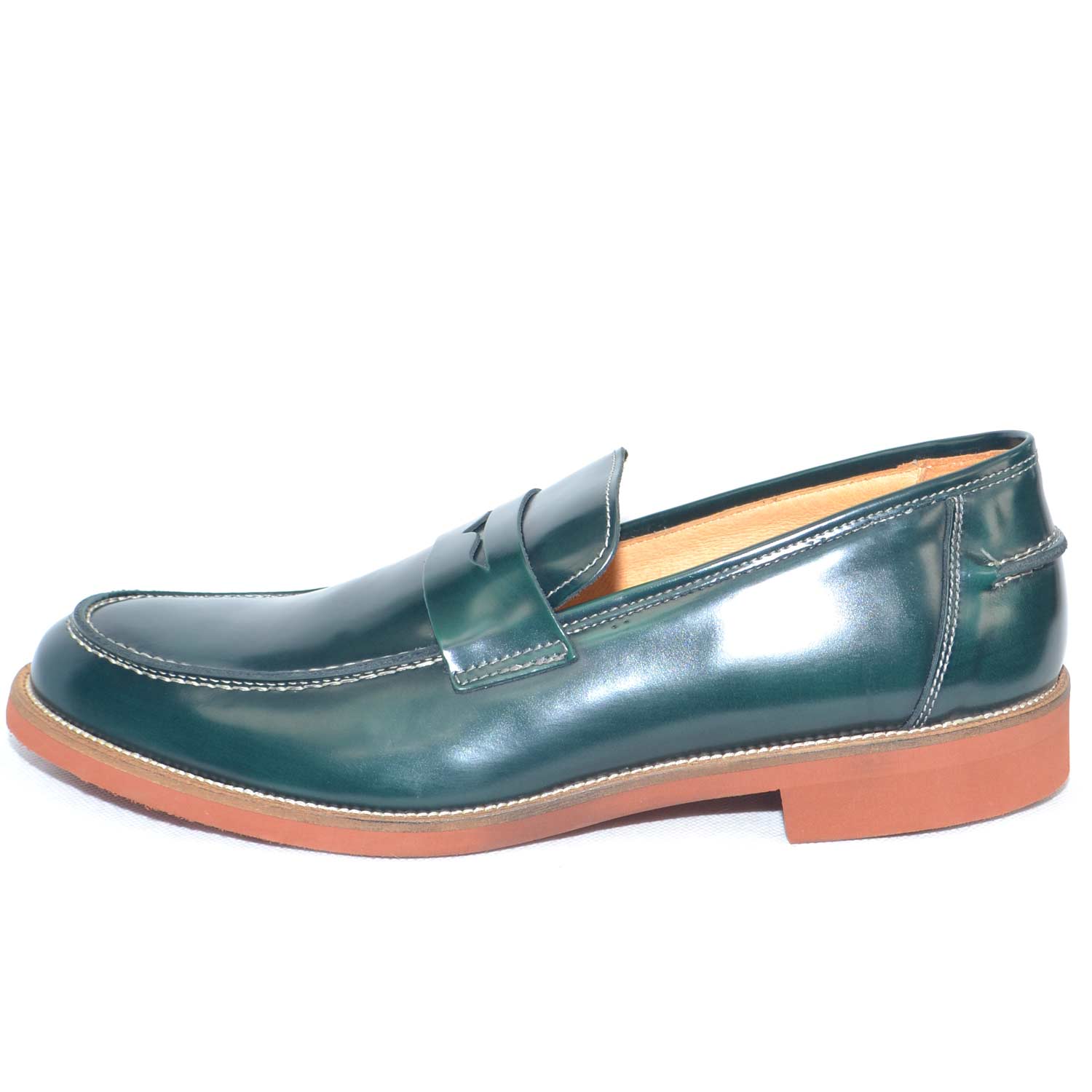 Mocassino college uomo in vera pelle abrasivato verde suola a contrasto cuoio in gomma EVA  glamour dandy
