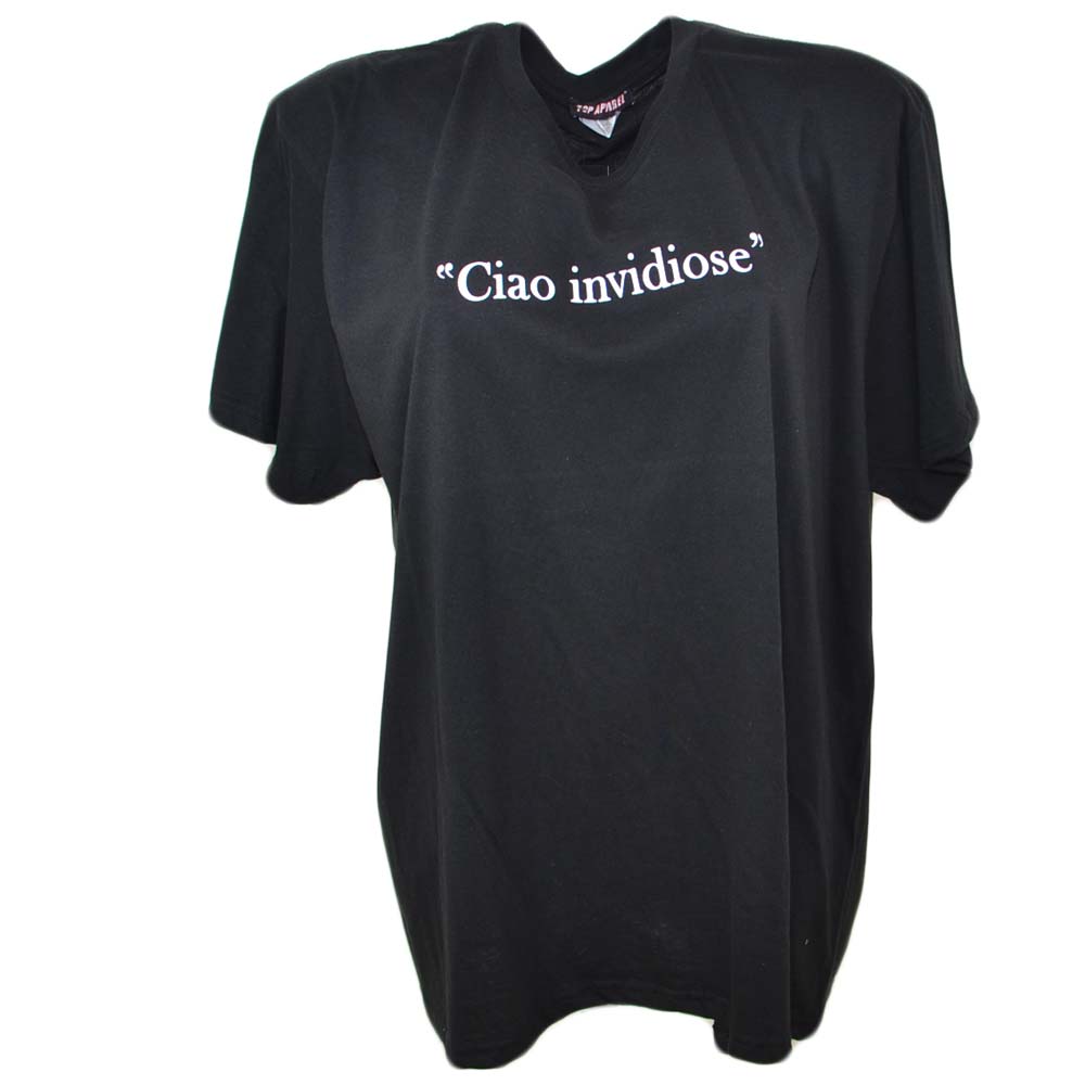 Tshirt donna basic modello over nera con scritta ciao invidiose cotone