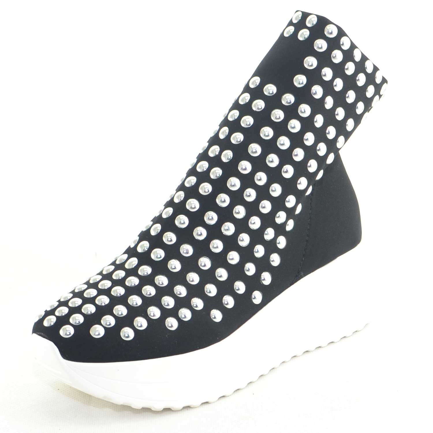 SNEAKERS DA DONNA NERO CON CALZINO IN TESSUTO TECNICO NERO CON BORCHIE GLAMOUR