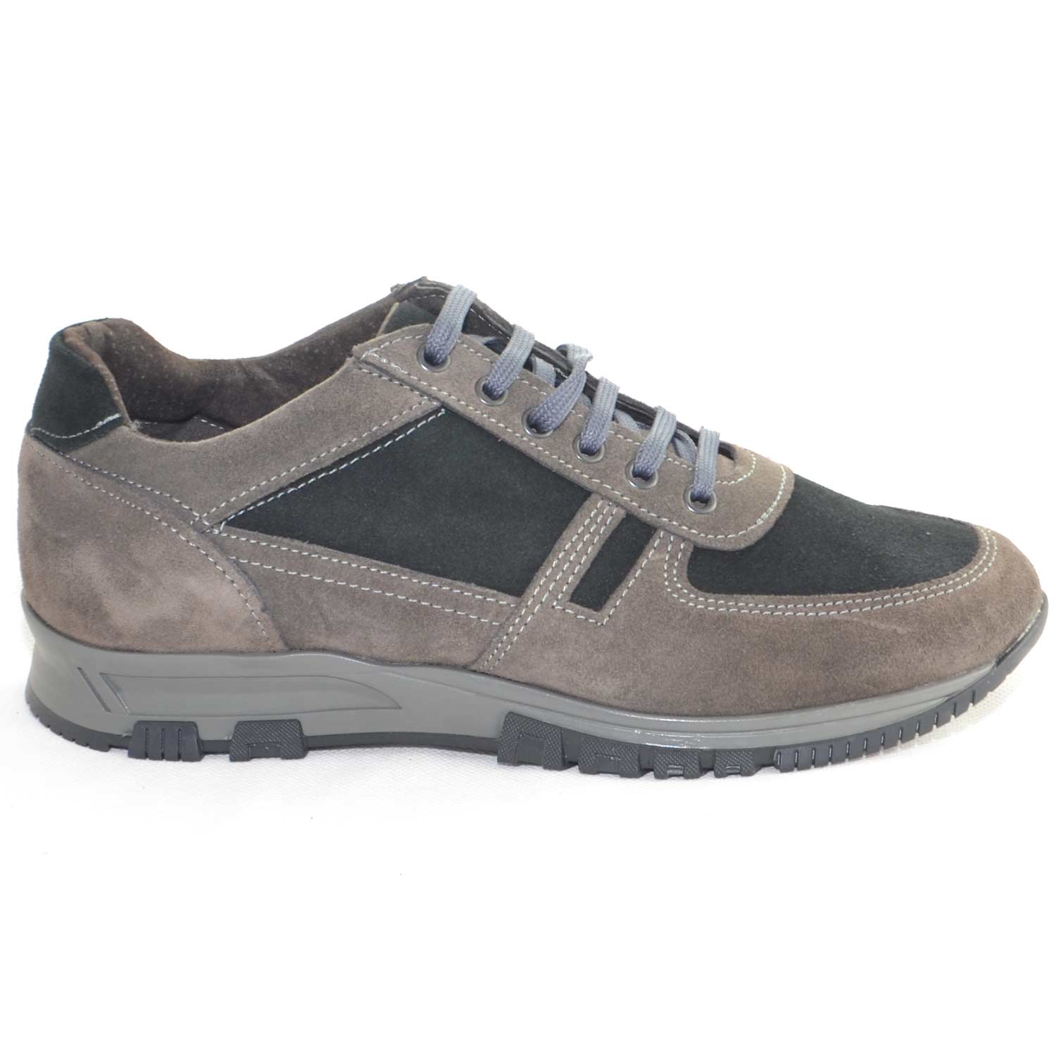 Scarpe uomo stringate vera pelle bicolore scamosciata grigia e nera fondo antiscivolo comfort casual.